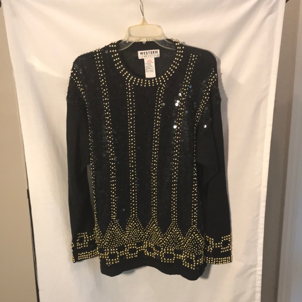 NWOT Western Connection ladies size L black/gold sweater
